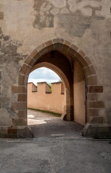 Entrance door of a medieval castle in Europe.