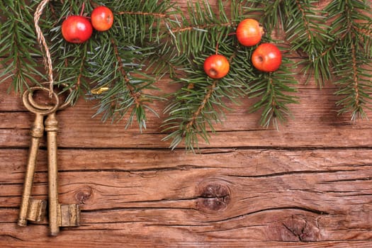 Wooden background with old keys