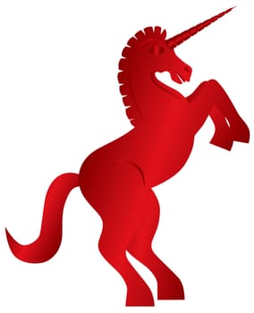 Unicorn Standing on Hind Legs Silhouette Isolated on White Background Illustration