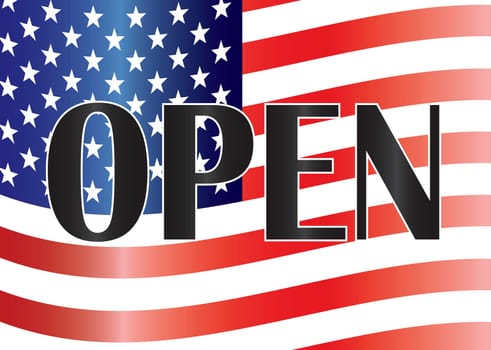 Government Shutdown Open Text Outline Sign with US American Flag Background Illustration