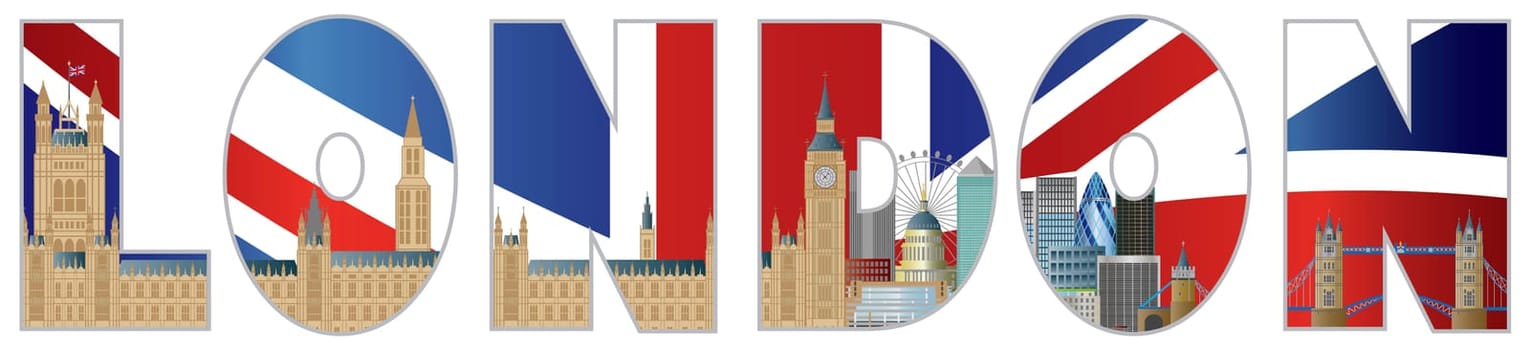 Palace of Westminster Houses of Parliament with Big Ben Clock Tower London Skyline in London Text Outline Illustration
