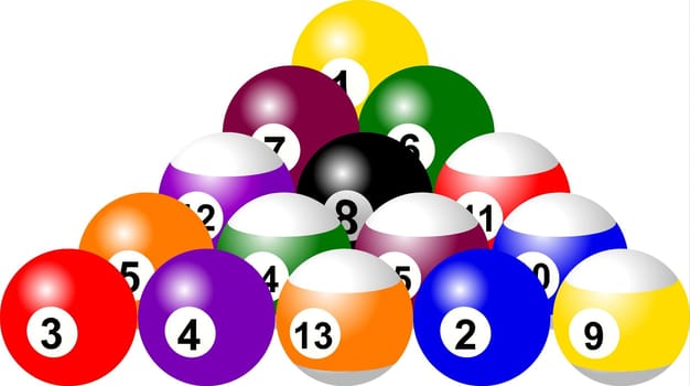 Pool balls_Complete set over white backgroundPool balls