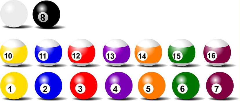 Pool balls_Complete set over white background illustration