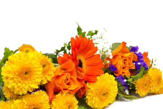 Floral decoration of roses,statice,veil herb,chrysanthemums,and marigolds