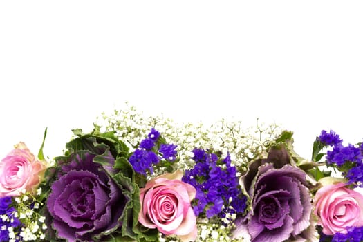 Floral decoration of roses,statice and veil herb