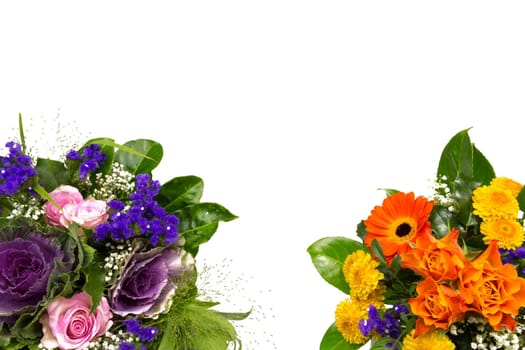 Floral decoration of roses,statice,veil herb,chrysanthemums,and marigolds