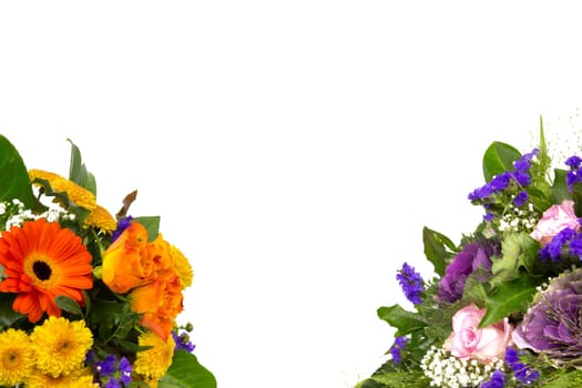 Floral decoration of roses,statice,veil herb,chrysanthemums,and marigolds