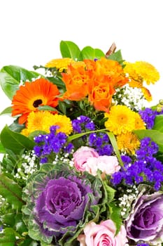 Floral decoration of roses,statice,veil herb,chrysanthemums,and marigolds