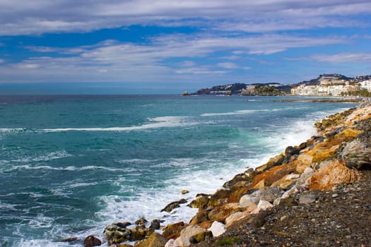 Stone beach in Almunecar, Andalusia, Spain