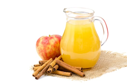 Apple juice and apple on white background