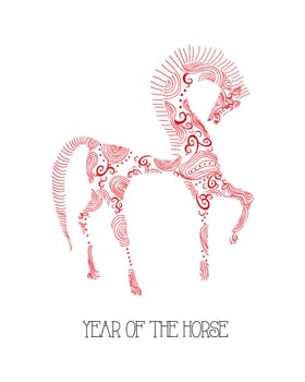2014 Chinese New Year of the Horse, hand drawn red curl elements animal composition. Vector file organized in layers for easy editing.