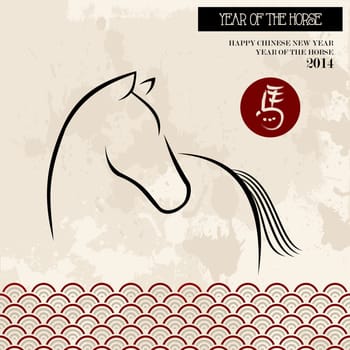 2014 Chinese New Year of the Horse brush style illustration over grunge background. Vector file organized in layers for easy editing.