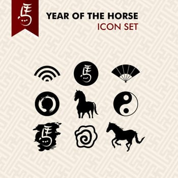 2014 Chinese New Year of the Horse icon set. Vector file organized in layers for easy editing.