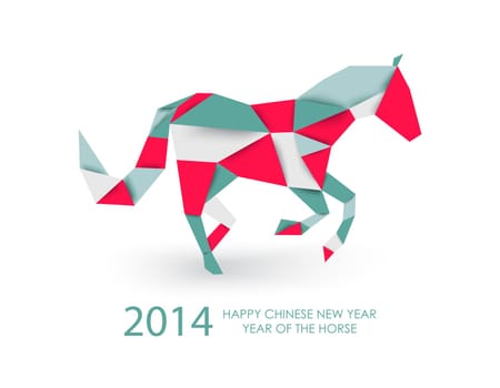 2014 Chinese New Year of the Horse colorful abstract triangle silhouette composition. Vector file organized in layers for easy editing.