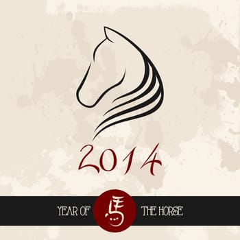 2014 Chinese New Year of the Horse silhouette illustration over grunge background. Vector file organized in layers for easy editing.