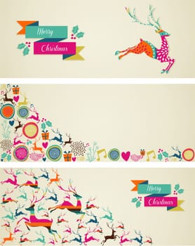 Merry Christmas decorations elements template web banners set. Vector file organized in layers for easy editing.