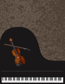 Grand Piano Keyboard and Violin Musical Instruments on Texture Background
