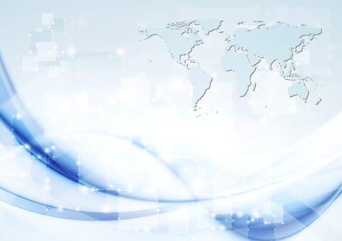 Abstract blue waves with world map. Vector design eps 10