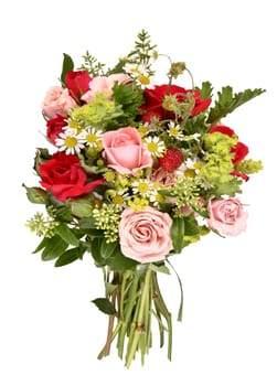 Bouquet of roses and wild strawberries