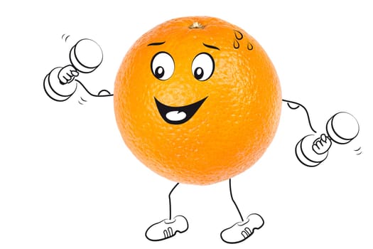Cheerful orange during dumbbell training