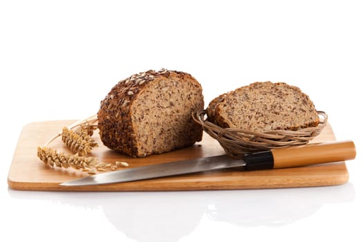 whole grain bread isolated on white background.