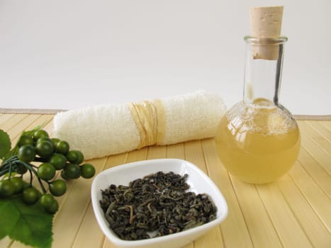 Homemade shower gel with green tea and lemon scent