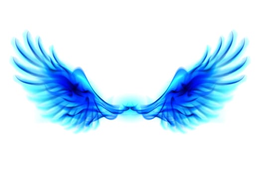 Illustration of blue fire wings on white background.