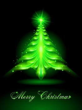 Abstract Christmas tree on black background.  Greeting card.