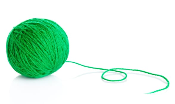 Green wool yarn ball isolated on white