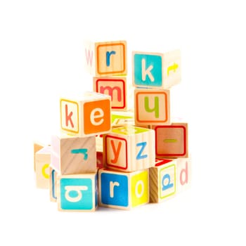 wooden toy cubes with letters. Wooden alphabet blocks.