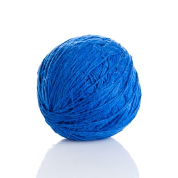 Blue wool yarn ball isolated on white