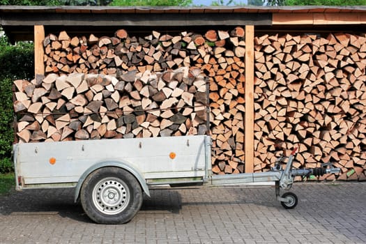 Trailer and shelter with firewood,firewood
