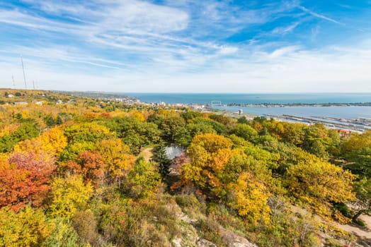 Autumn colored scene near harbor of Lake Superior