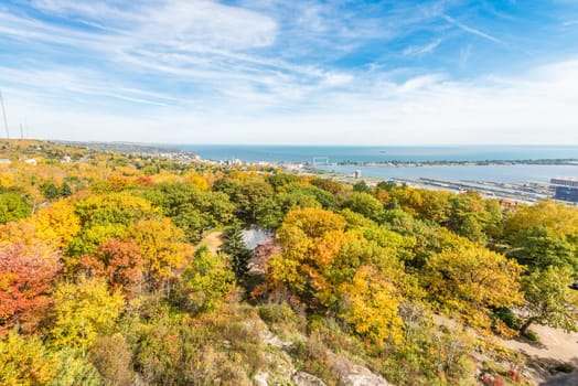 Autumn colored scene near harbor of Lake Superior