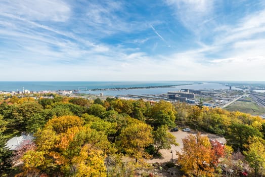 Autumn colored scene near harbor of Lake Superior