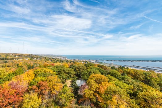 Autumn colored scene near harbor of Lake Superior