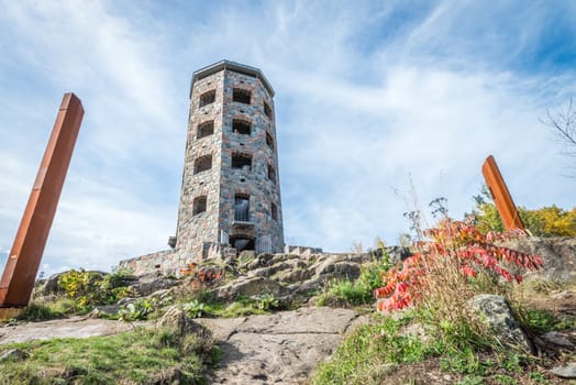 Public stone viewing tower during a sunny day