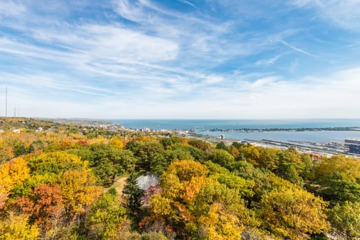 Autumn colored scene near harbor of Lake Superior