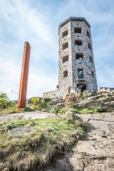 Public stone viewing tower during a sunny day