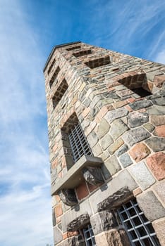 Public stone viewing tower during a sunny day