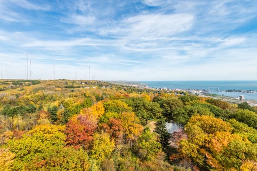 Autumn colored scene near harbor of Lake Superior