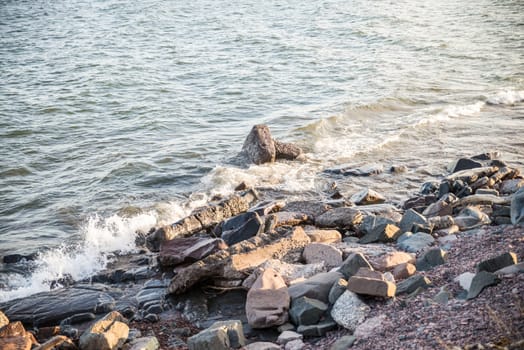 Waves hitting the rocky shore of Lake Superior