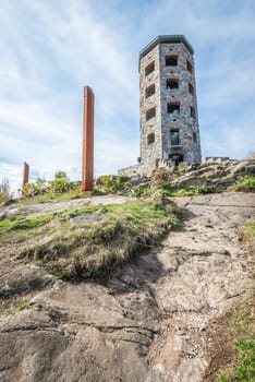 Public stone viewing tower during a sunny day