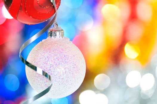 Christmas baubles and ribbons shoot in studio