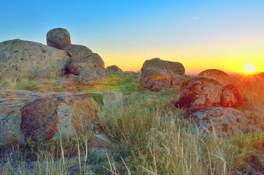 Beautiful summer landscape in the hills. Sunrise