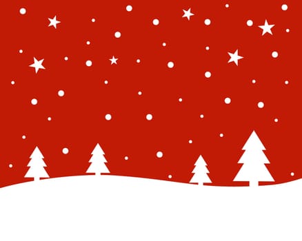 Christmas Background - Snowy Landscape Red with White