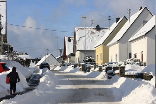 a wintry street in a small town