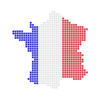Map of France from pixels in blue,white and red