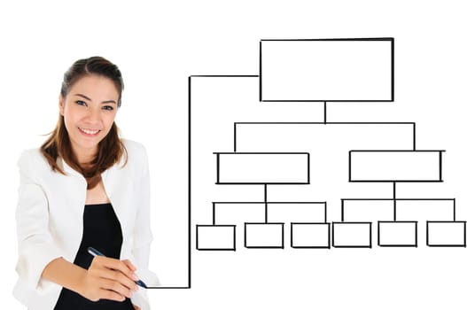 Successful and professional businesswoman drawing empty diagram