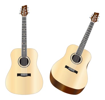 Steel Strings Acoustic Guitars Isolated on White Background Illustration